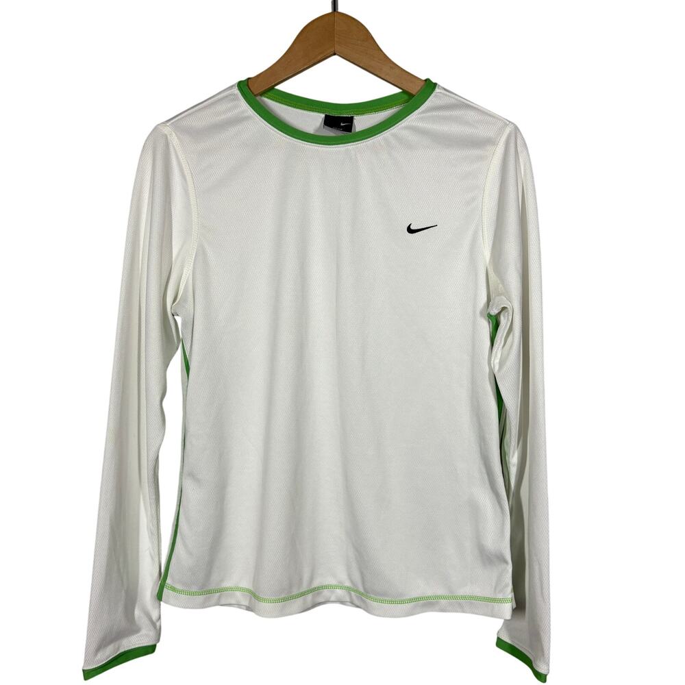 Nike Long Sleeve Pullover Breathable Athletic Sport White Green - M